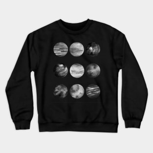 Black and white watercolor planets in starry night Crewneck Sweatshirt